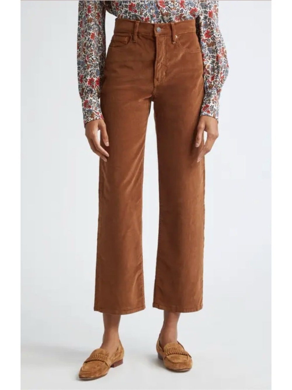 New Veronica Beard Crosbie Wide Straight Leg Crop Pants Brown Corduroy Sz 31
